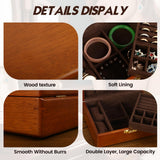LIBOLXSP Solid Walnut Wood Jewelry Box with Lock,2 Layer Velvet Lined for Earrings Rings Necklaces Bracelets Watches,Both Style and Security, for Men Women,Vintage Brown LIBOLXSP