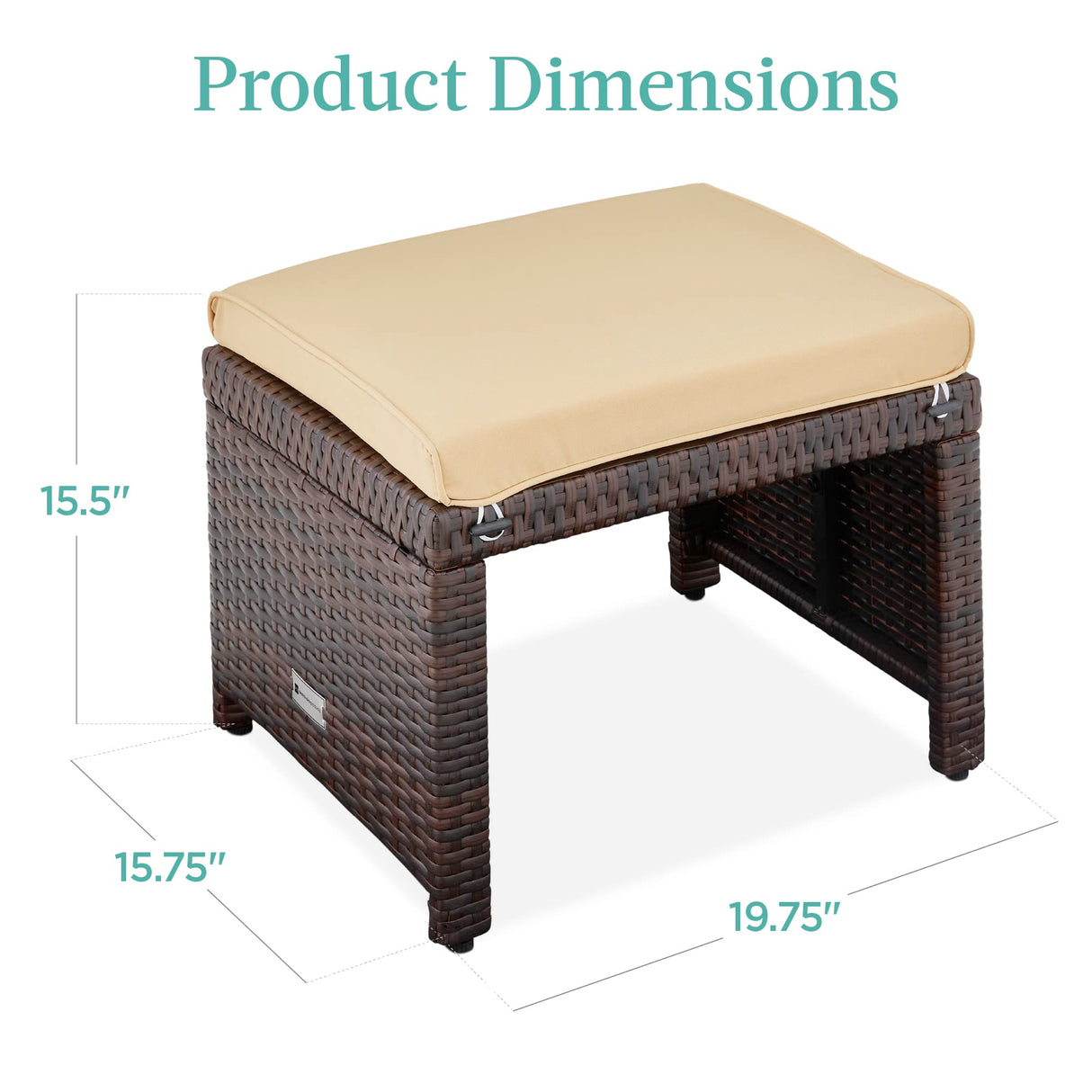 Best Choice Products Set of 2 Wicker Ottomans, Multipurpose Outdoor Furniture for Patio, Backyard, Additional Seating, Footrest, Side Table w/Removable Cushions, Steel Frame - Brown/Tan Best Choice Products