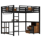 Ball & Cast Queen Size Loft Bed with L Shaped Desk and Storage Drawers, Metal Loft Bed Frame with Safety Rails & Ladders for Kids Teens Adults, Nosie-Free,No Box Spring Needed,Easy Assembly,Black Ball & Cast