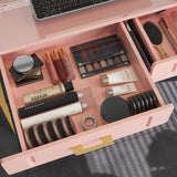 WESTREE Modern Makeup Vanity Desk with Glossy Desktop,Bedroom Home Office Writing Desk with Drawers, Storage Shelf, Gold Metal Frame for Dressing Table Without Mirror WESTREE