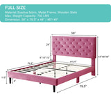 Full Upholstered Platform Bed Frame with 48" Tall Adjustable Headboard - Button Tufted Suede Velour Bed- Wood Slat Support with Storage Space - No Box Spring Needed - Pink - OLIVER & SMITH - Princeton OLIVER & SMITH SINCE 1921