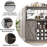 4ever2buy Farmhouse Coffee Bar Cabinet with Sliding Barn Doors, 50 Inch Coffee Bar Hutch with 6 Hooks and 9 Mug Rack, Hutch Cabinet with Storage for Living Room 4ever2buy