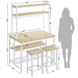 IRONCK Kitchen Island with Stools, Dining Table Set with Storage and Power Outlet, Industrial Coffee Bar Table for Kitchen Dining Living Room, 10 Hooks (Natural Wood) IRONCK