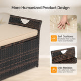VINGLI 40 Gallon Outdoor Storage Bench with Cushion, Rattan Storage Box, Patio Wicker Deck Box with Seat for Garden | Balcony | Porch | Pool | Yard (Brown Frame + Beige Cushion) VINGLI