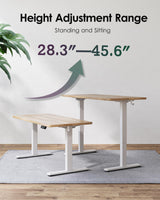 TIQLAB Height Adjustable Electric Standing Desk, 55 x 24 inch, Sit Stand Up Desk, Splice Board, Computer Home Office Desk, White Frame/Maple Top TIQLAB