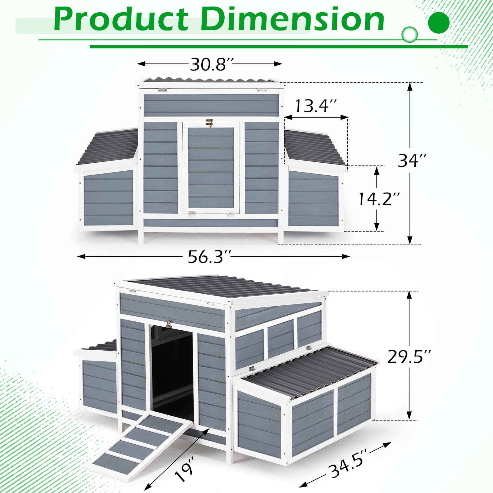 Esright 56" Large Chicken Coop Wooden Chicken Cage Hen House, Outdoor Yard Poultry Pet Hutch for Small Animal Coops with Nesting Box - WoodArtSupply