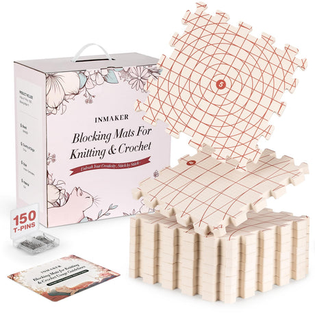 INMAKER Blocking Mats for Knitting & Crochet Projects – 0.75" Thick, Double-Sided (CM & Inches) Knitting Blocking Kit with 150 T-Pins, Ideal for Crafters & Project Shaping INMAKER