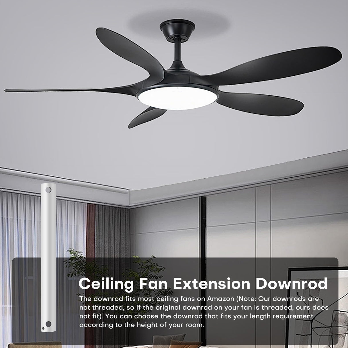 48-inch Ceiling Fan Downrod with Extension Cord, 4-Foot White Ceiling Fan Extension Rod, 1-Inch OD, Ceiling Downrod for Various Fans (White, Unthreaded) CEPGMNL