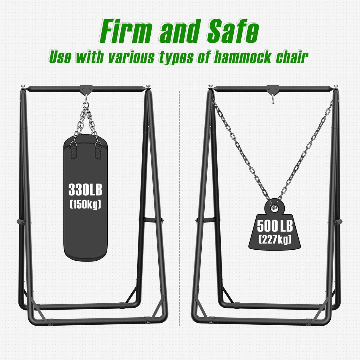 GREENSTELL Hammock Chair Stand, Swing Stand with 3 Hooks Fit for Most Hanging Chairs, Ground Nails for Outdoor and Rubber Clamps for Indoor, Hanging Stand Only Max Load 500lbs, Swing Chair not Include GREENSTELL