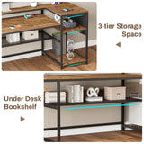 SEDETA Reversible L Shaped Computer Desk with Power Outlets, LED Strip, and Ample Storage in Rustic Brown SEDETA