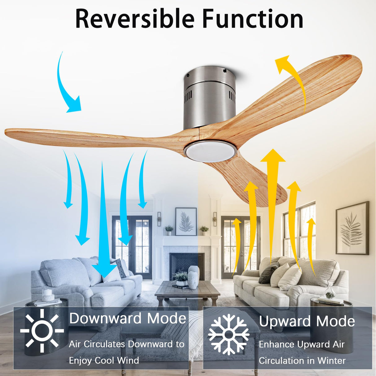 52” Ceiling Fan with Light with 6 Speed Remote/APP Control, Solid Wood Fan Blade, 3CCT Dimmable LED, Noiseless, Bedroom, Hallway Recessed Ceiling Fan dearnow