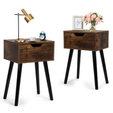 JAXPETY Set of 2 Retro Brown Nightstands with Drawer, Mid-Century Nightstands for Bedroom or Living Room with Solid Wood Legs JAXPETY
