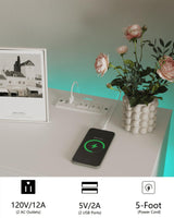 JOONEE White Nightstand with Charging Station and LED Lights,Modern Bedside Table with 2 Storage Drawer,Night Stand with Solid Wood Legs,White (White-2) JOONEE