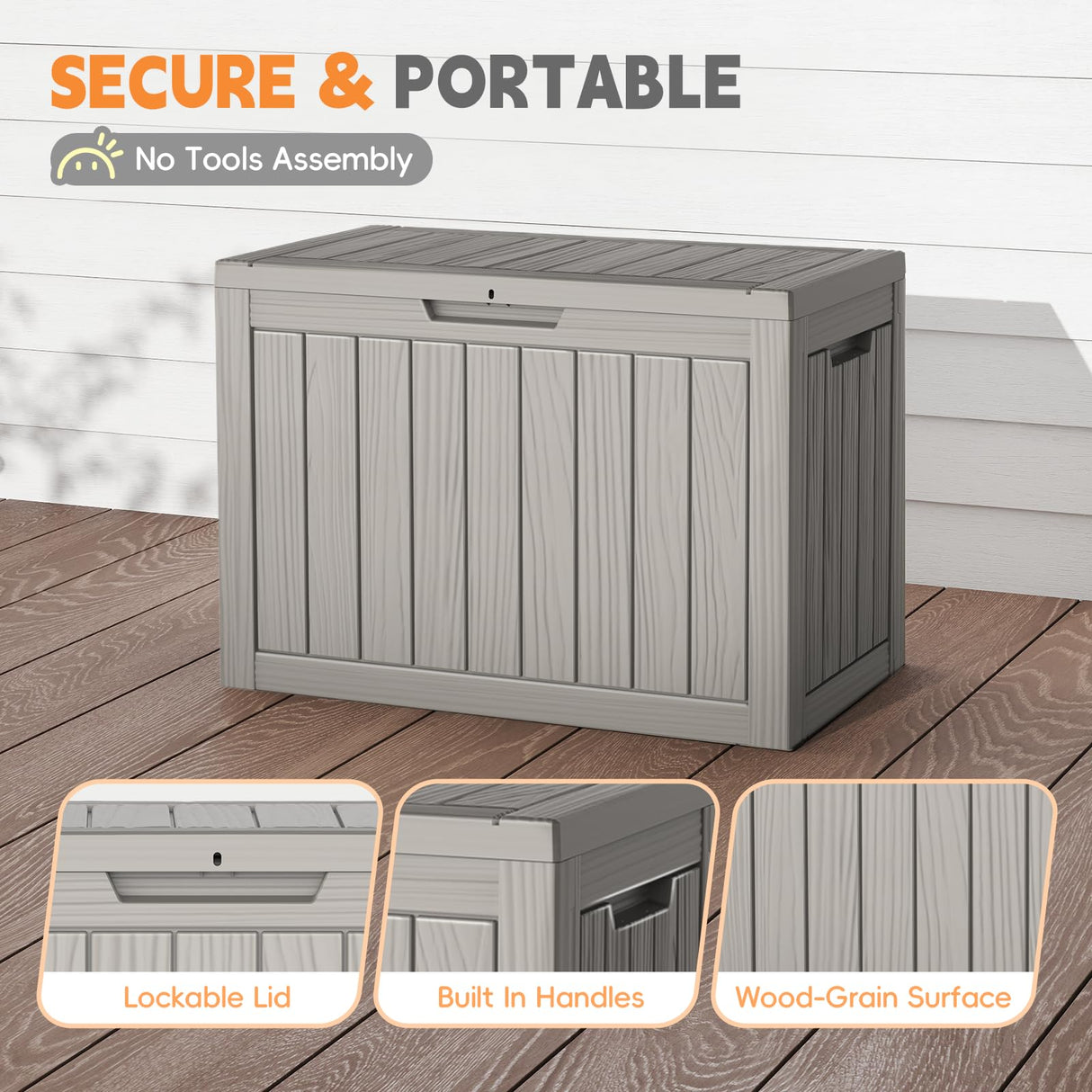LubanNese Outdoor Storage Box, 50 Gallon Waterproof Resin Deck Box, Storage Bin for Package Delivery, Patio Furniture Cushion, Garden Tools, Pool Accessories, Weatherproof and UV Resistant, Grey LubanNese