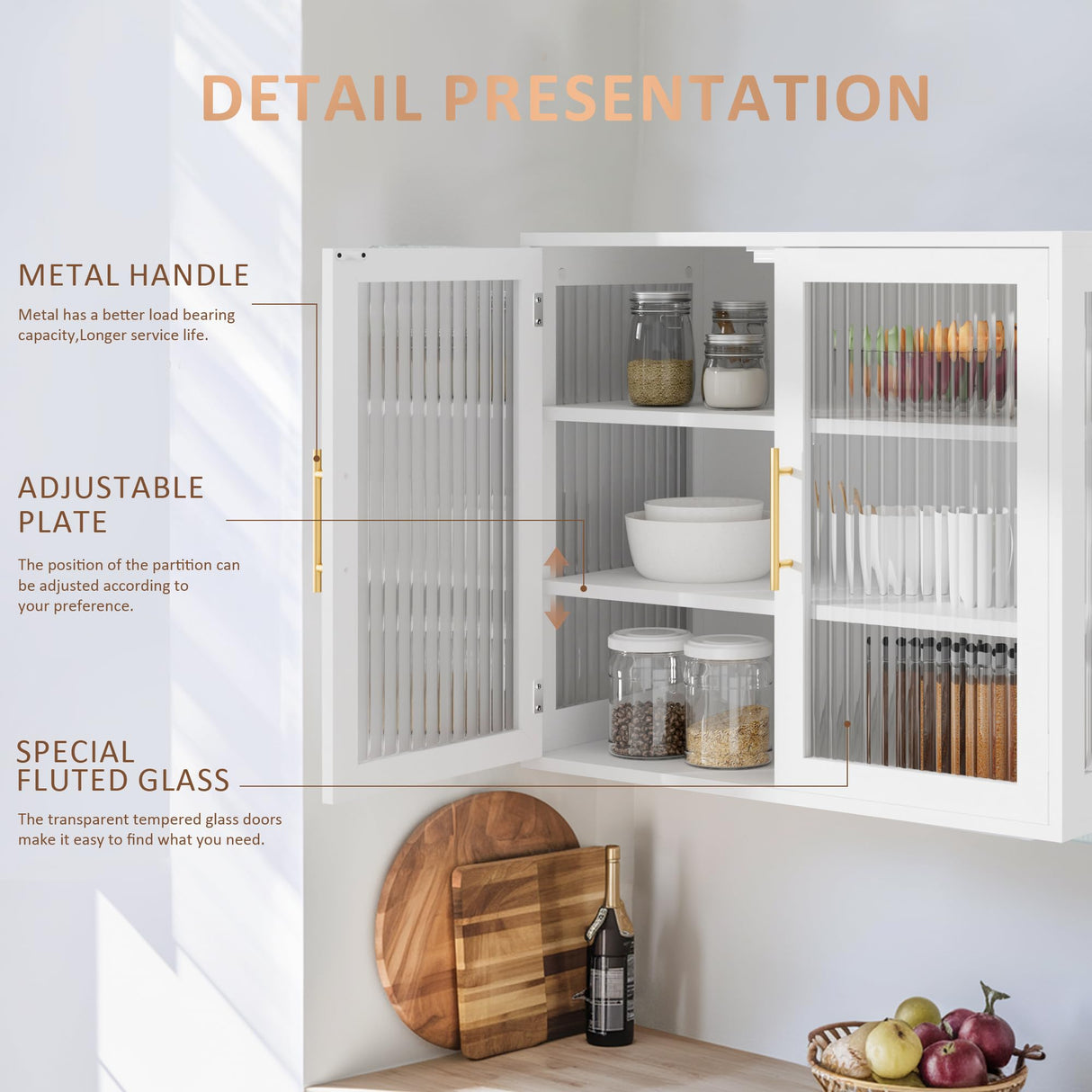 NEWOWNDS Wall-Mounted Bathroom Cabinet with Glass Door & Adjustable Shelves, Floating Storage for Kitchen & Laundry, White NEWOWNDS