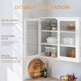 NEWOWNDS Wall-Mounted Bathroom Cabinet with Glass Door & Adjustable Shelves, Floating Storage for Kitchen & Laundry, White NEWOWNDS