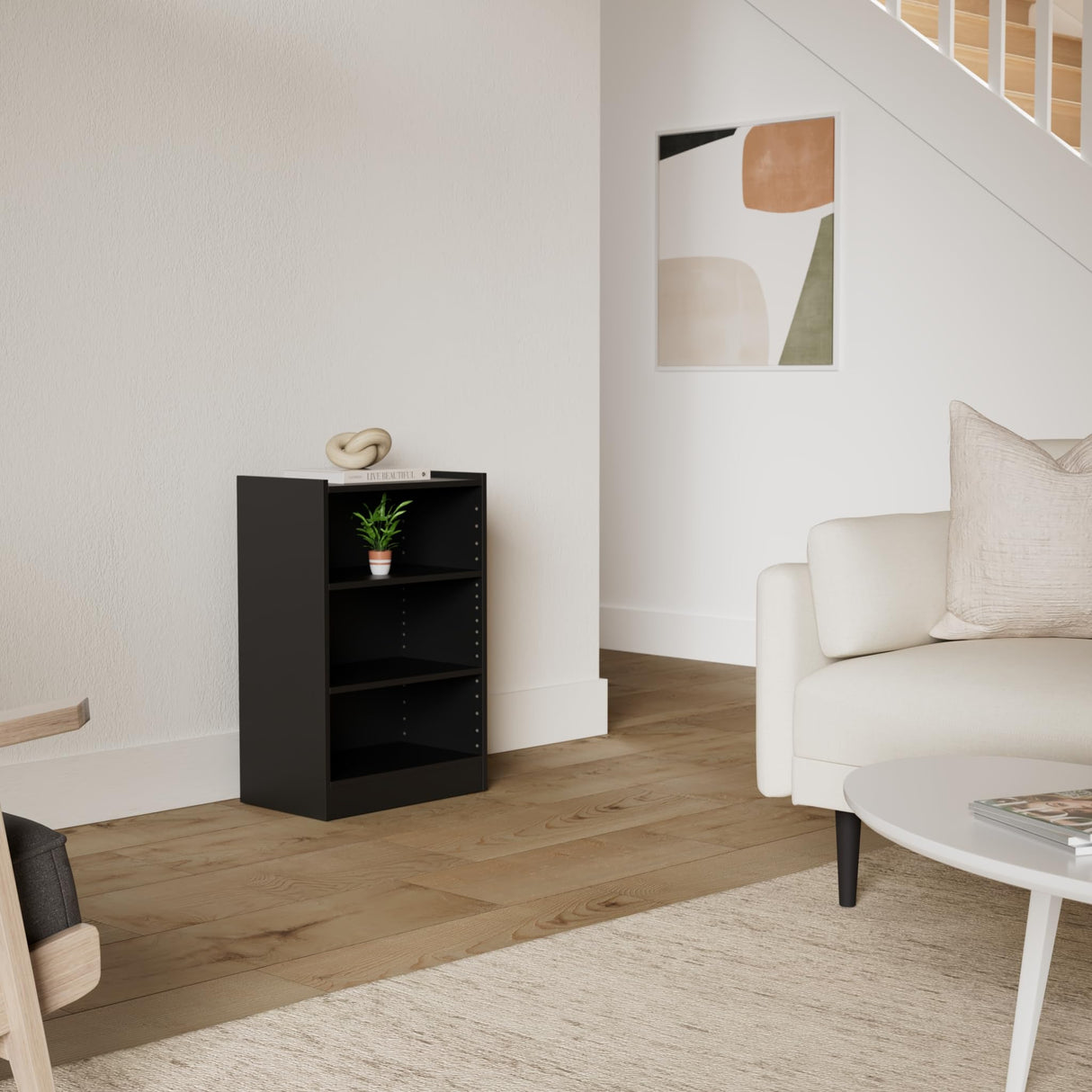 Giantex 3-Cube Bookcase Black - 3-Tier Modern White Open Bookshelf with Adjustable Shelves, Anti-Tipping Device, Small Wood Cube Storage Organizer for Kid’s Room, Living Room, Bedroom Giantex