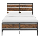 Rustic Queen Size Bed Frame with Metal Headboard and Footboard in Reclaimed Wood Finish Walker Edison