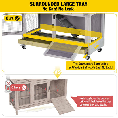 Aivituvin 36" Rabbit Hutch Bunny Cage Indoor Outdoor Guinea Pig Cage 2 Story Wth 2 Tray, Trap Door, Wheels