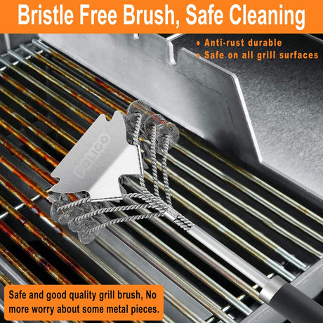 POLIGO 18" Grill Cleaner Brush Safe Grill Brush and Scraper Bristle Free - Stainless Steel BBQ Brush for Grill Cleaning - Wireless Grill Brush with BBQ Scraper for Grill - Gifts for Grill Wizard POLIGO