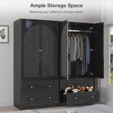 Wardrobe Closet with 2 Door & 2 Drawers, 71" Black Bedroom Wooden Armoire with Hanging Rod, Freestanding Large Capacity Clothing Wardrobe Cabinet w/Gold Handles for Bedroom Buenhomino