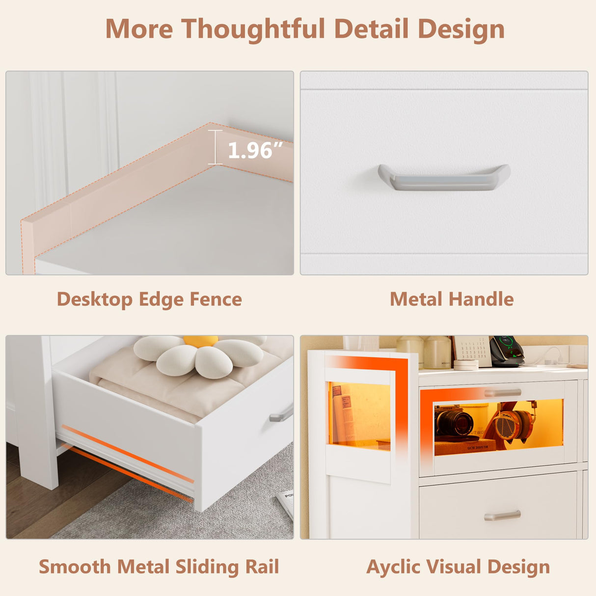 Alohappy 4 Drawers Dresser for Bedroom, Wood Chest of Drawers with Shelves Storage Cabinet, Modern Dresser with LED Lights and Charging Station for Living Room, Closet, Hallway, White Alohappy