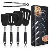 Silicone Flexible Turner Spatula Set, 5-Piece Heat Resistant Flexible Rubber Spatulas,Silicone Cooking Utensil Set,Non Stick Rubber Kitchen Utensils for Cooking Fish, Steak,Eggs, Pancakes CGSGDK