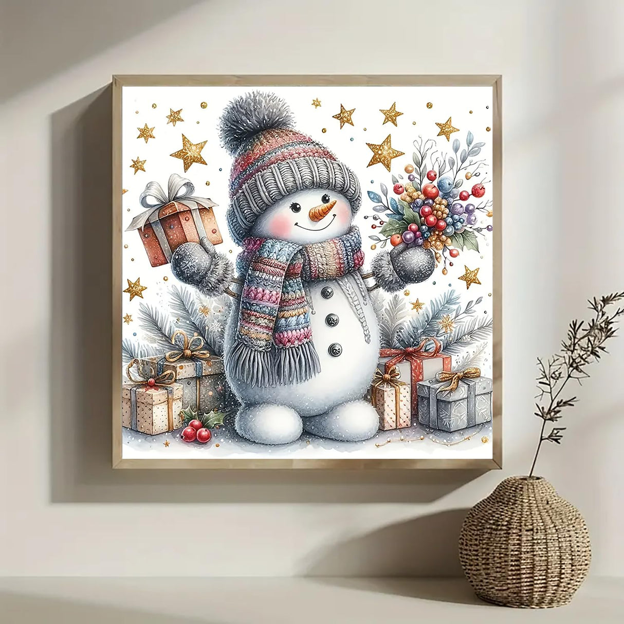 Winter Snowman Star Diamond Art Painting Kits for Adults, Christmas Diamond Painting Kits for Adults Beginners, 5D DIY Full Drill Diamond Dot Gem Art Kits for Adult, Home Wall Decor 13.8x13.8 Inch AWLNKMC