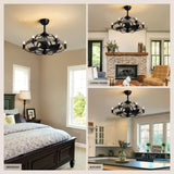 MOOONICHE 27'' Farmhouse Cage Ceiling Fan with Light Remote Control, Ash Brown Rustic Ceiling Fan with Lights,Vintage Chandelier Fan for Kitchen Dining Room Living Room MOOONICHE