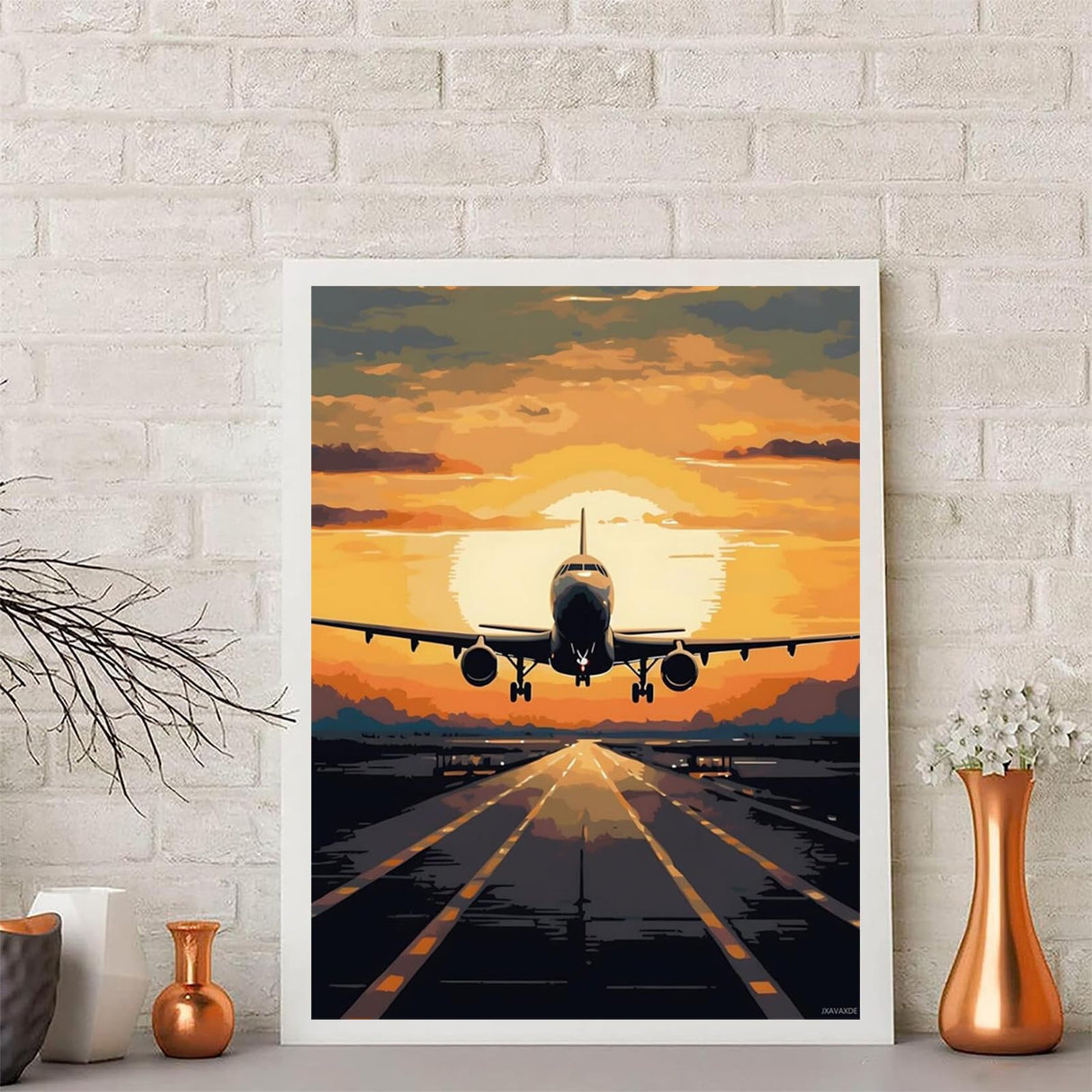 JXAVAXDE Airplane Taking A Runway Diamond Painting Kits, 5D Diamond Painting for Adults, Full Round Gemstone Diamond Art Cross Stitch Kit, Gifts Paint by Diamonds 12x16 inch JXAVAXDE
