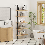 Airynee Ladder Bookshelf, 5 Tier Book Shelf, Wall Mount Bookshelves and Bookcases with Metal Frame, Anti Dump, Tall Bookcase for Living Room, Home Office, Bedroom Oak 2pcs Airynee