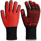 FITFIV BBQ Gloves 1472°F Heat Resistant Gloves, Silicone Non-Slip Kitchen Oven Mitts, Suitable for Grilling, Baking, Cooking, Outdoor Camping (Red) FITFIV