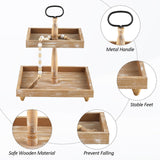 Tiered Tray Stand, Rustic Wooden 2 Tier Decorative Tray with Bead Garland, Farmhouse Square Wood Serving Tray Counter Centerpiece for Coffee Bar Home Decor Thanksgiving Housewarming Gifts (Brown) SYNCVIBE