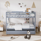 Rophefx Full Over Full Bunk Bed with Trundle, Wood Convertible Bunk Beds for Kids, Bunkbed Frame with Safety Rails and Ladders, Bunk Beds for for Adult, Teens, Grey Rophefx