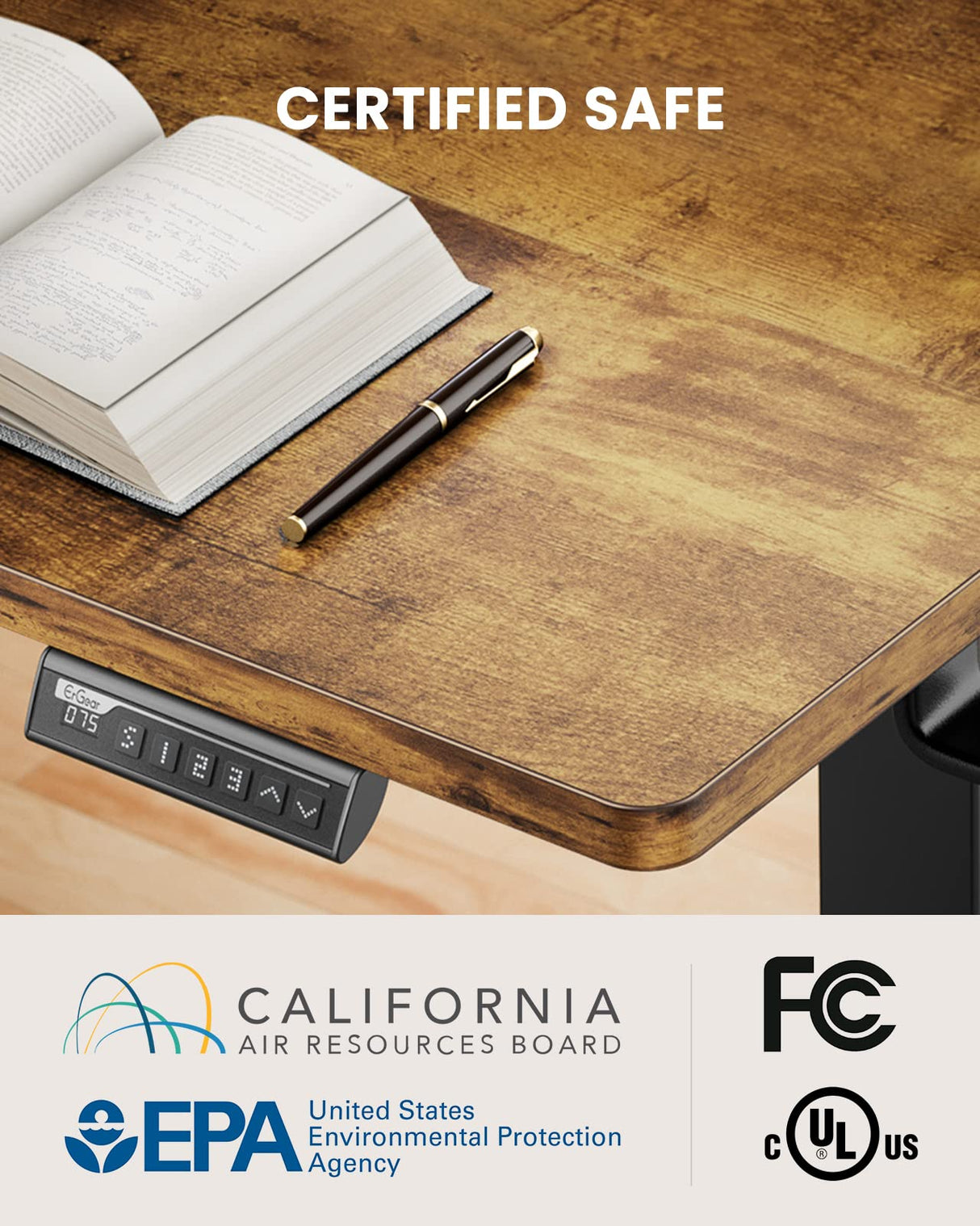 ErGear Large Electric Standing Desk with Keyboard Tray, 63x28 Inches Large Adjustable Height Sit Stand Up Desk, Home Office Desk Computer Workstation, Vintage Brown ErGear