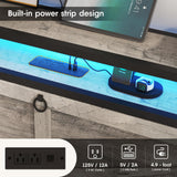 Fameill Queen Size Bed Frame with Storage Ottoman and 2 Drawers, Farmhouse Metal Platform Bed with Headboard, LED Lights and Charging Station, No Box Spring Needed, Noise Free, Gray Fameill