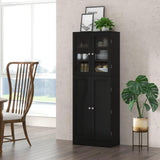 Giantex 63.5" Pantry Organizers and Storage, Freestanding Tall Storage Cabinet for Kitchen Bathroom Living Room Office, Wooden Utility Cupboard with Glass Doors & Shelves, 12.5"x24"x63.5" (Black) Giantex
