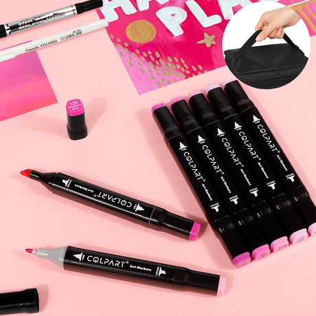 colpart 120 Colors Alcohol Markers Dual Tip Art Markers for Kids Marker Pens with Pen Holder and Case for Adult Painting Supplies Perfect for Painting, Coloring Book, Sketching and Drawing colpart