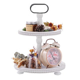 Urban Deco Wooden Decorative Tray Two Tiered Trays Decorations Round Serving Tray with Metal Handle, Wooden Cupcake Stand for Party Tiered Dessert Stand - Retro White Farmhouse Wood Tray Urban Deco
