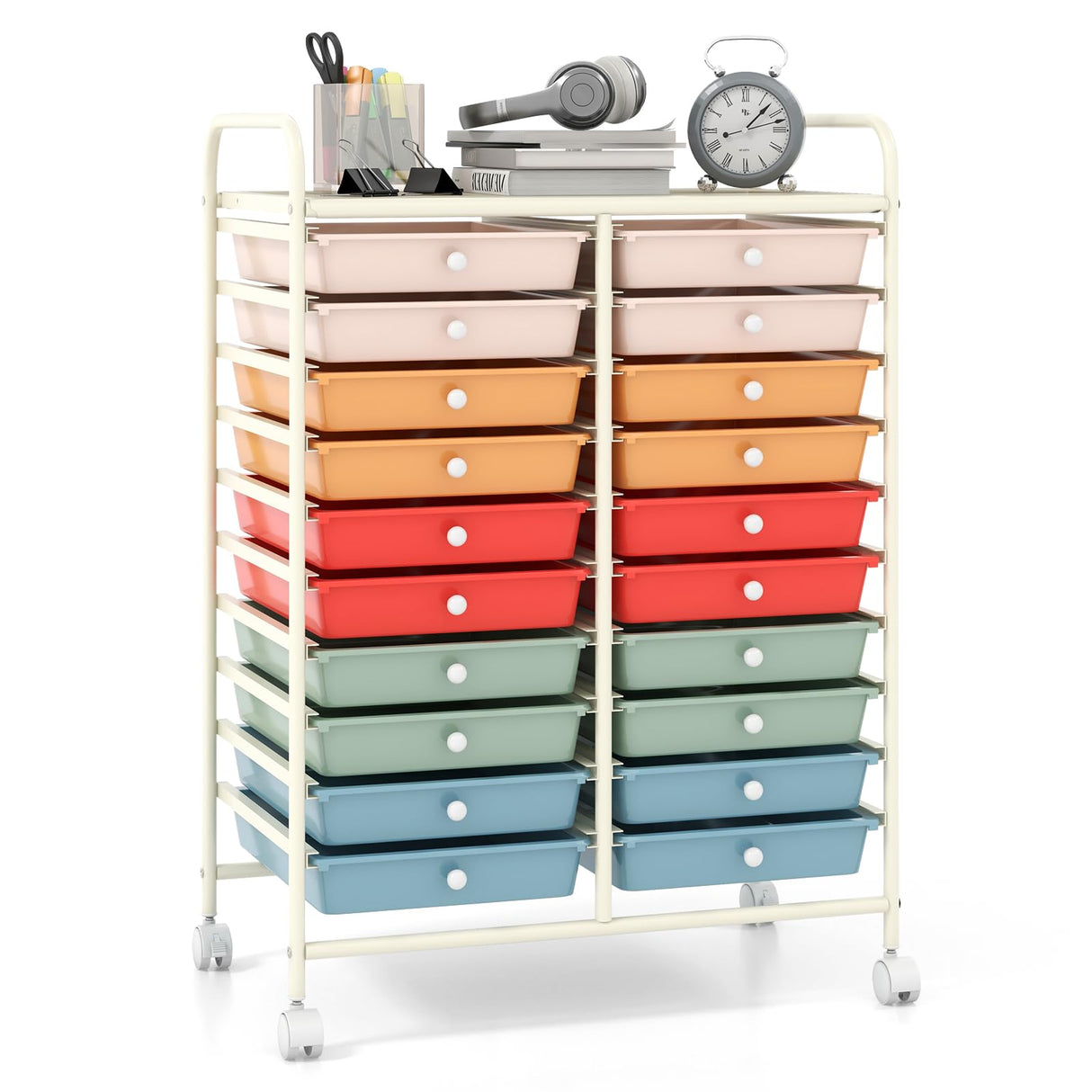 Giantex 20 Drawers Rolling Cart, Mobile Storage Drawer Cart, Classroom Organizer Cart for Office School Supplies Teacher Tools Scrapbook Paper Craft Small Printer, Utility Cart on Wheels, Macaron Giantex