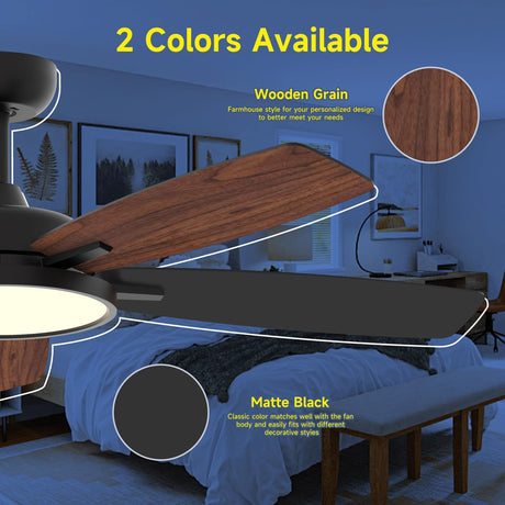 Roomratv 52 Inch Smart Ceiling Fan with Light,App Control,Ultra Silent Reversible DC Motor Fan Remote Control Compatible with Alexa Google Assistant(Black) Roomratv