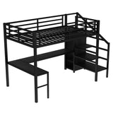 Bellemave Full Size Metal Loft Bed with L Shaped Desk and Wardrobe, Heavy Duty Loft Bed Frame with Storage Stairs, LED Loft Bed Frame with Charging Station & Safety Guard, Space Saving Loft Bed, Black Bellemave
