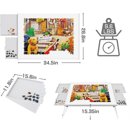 Puzzle Table 1500 Pieces,Jigsaw Puzzle Table Metal,Puzzle Table with Drawers,Puzzle Board with Legs,Grey and White Color,Puzzle Tables for Adults,Jigsaw Puzzle Board with Drawers - WoodArtSupply