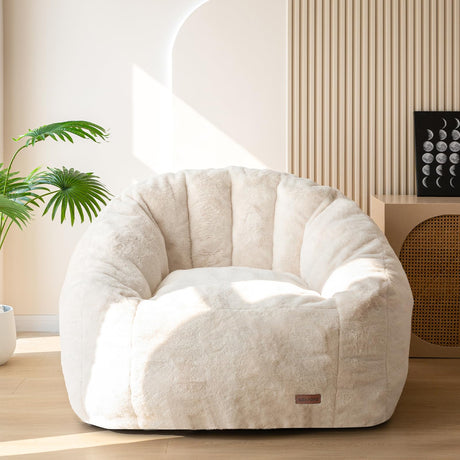 MAXYOYO Giant Bean Bag Chair, Oversized Bean Bag Couch for Adults and Kids, Faux Fur Shell-Shaped Large Bean Bag Chair with Filler, Stuffed Big Accent Sofa Chair Floor Sofa for Gaming, Reading, Beige MAXYOYO