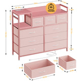 GAOMON Dresser TV Stand with Power Outlet, Bedroom Dresser with 9 Drawers, Chest of Drawers for Living Room, Hallway(Pink) GAOMON