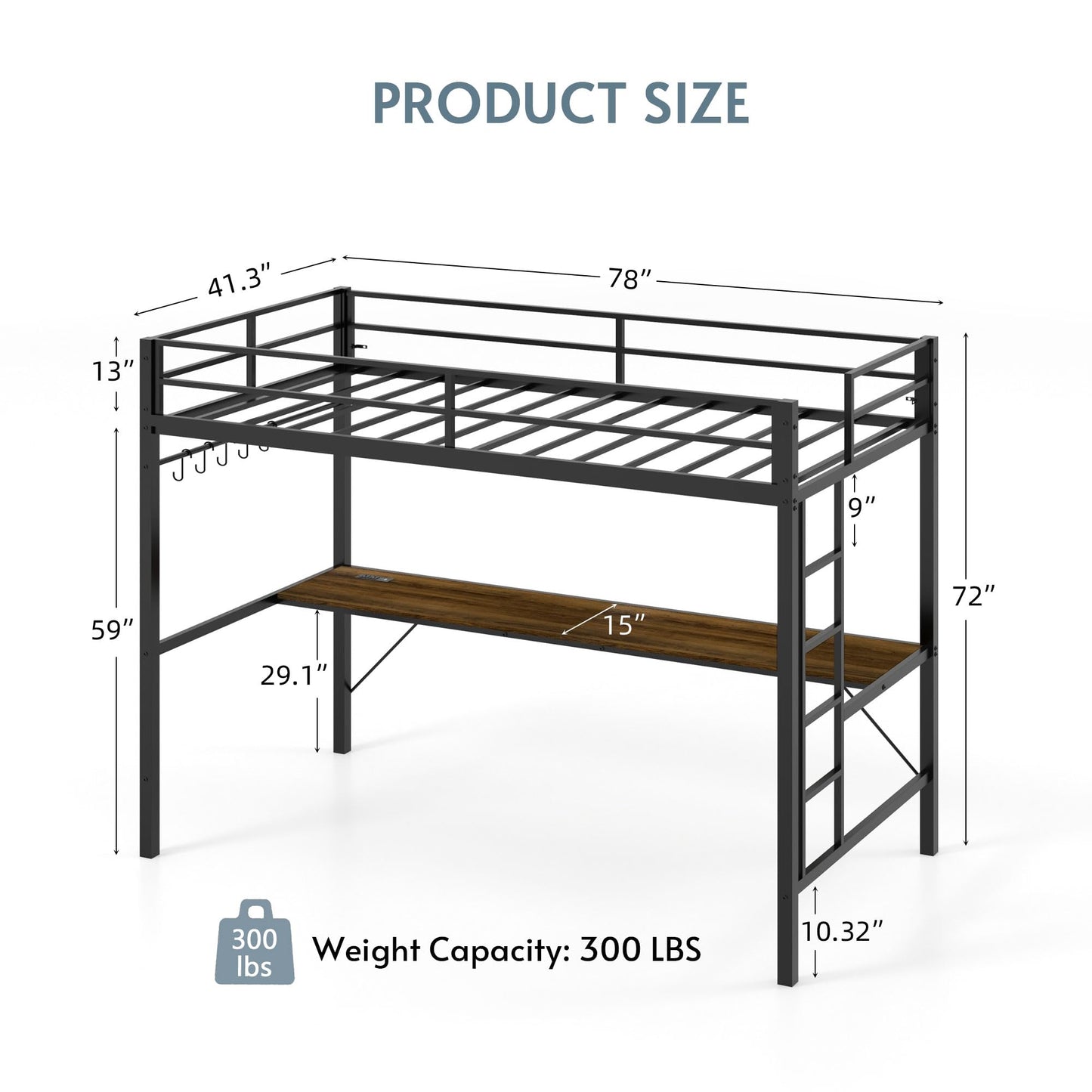 Rotihom Loft Bed Twin Size with Desk and RGB Led Strip, Twin Loft Bed Come with Hidden Charging Station, Strengthened Structure Metal Frame, Noise Free Bunk Bed with Desk (Brown Board)