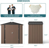 Gizoon Outdoor Storage Shed 6 x 4 FT, Galvanized Metal Garden Shed with Double Lockable Doors, Outdoor Storage Clearance for Backyard Patio Lawn-Light Brown Gizoon