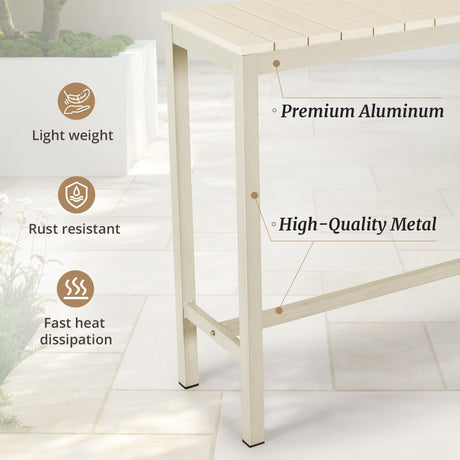 Cozyman Outdoor Bar Table, 45" Patio Bar Height Counter Table, Weather Resistant, Waterproof HDPS Slatted Top Console Table for Hot Tub, Balcony, Yard, Indoor or Outdoor Use, Sand Cozyman