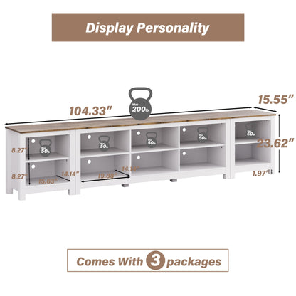 BVIUNTWO TV Stand for 110 Inch TV, White Entertainment Center for 95+ inch TV Console Table with 10 Cubby Storage, Classic Television Stands for Living Room,Bedroom