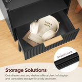 MAHANCRIS End Table Living Room Fluted Night Stand, 15.9" Modern Side Table with Charging Station，Bedside Table with Drawer for Small Spaces, Bedroom, Black ETBK61E01 MAHANCRIS